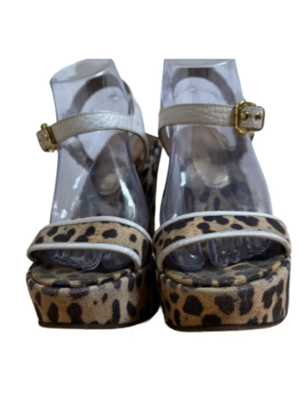 Dolce & Gabbana Leopard Print Canvas Leather Platform Wedge Sandals - VINTAGE!